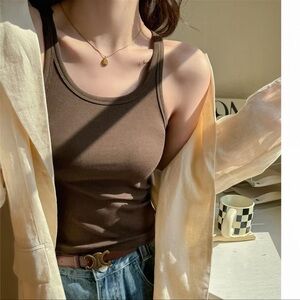 Women's Ribbed Tank Top set - Brown&red